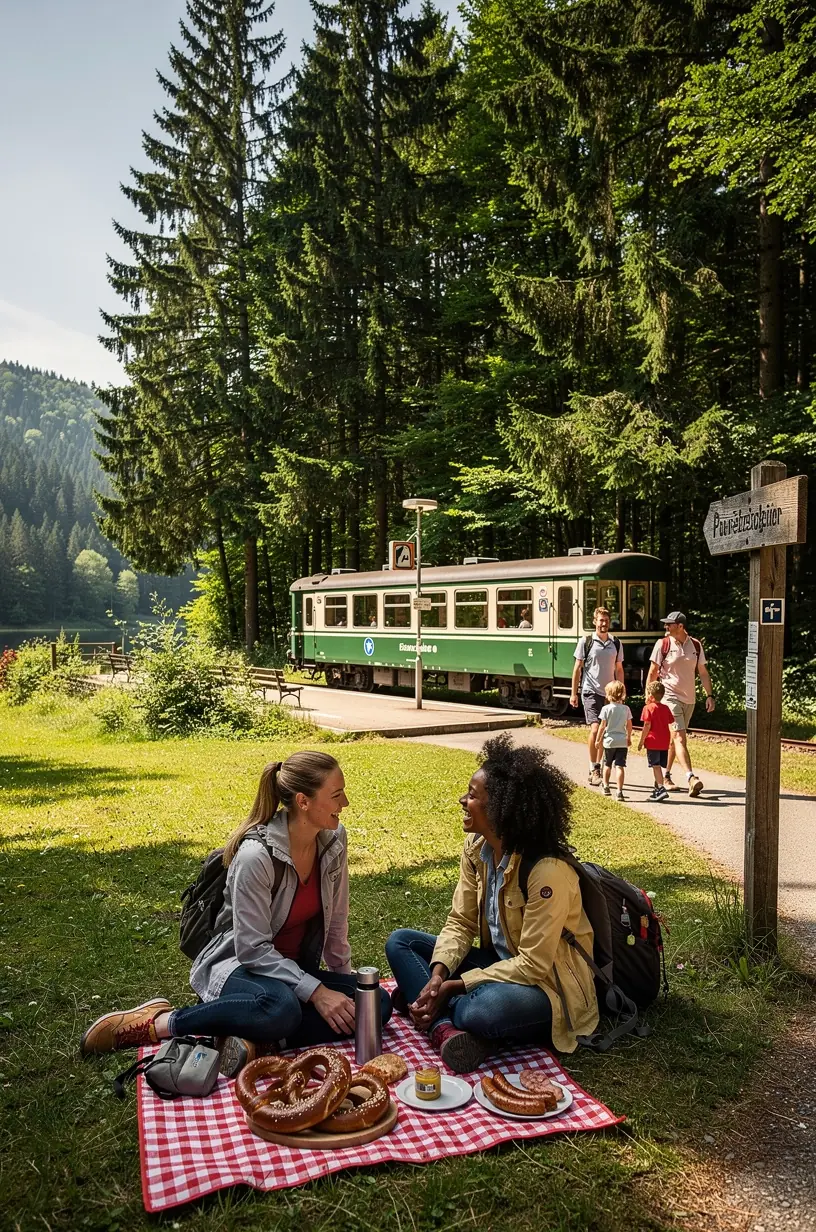 Wenig besuchter Park mit Sitzbänken und blühenden Blumen, ideal für eine entspannte Pause während der Erkundungstour durch die Kleinstadt.